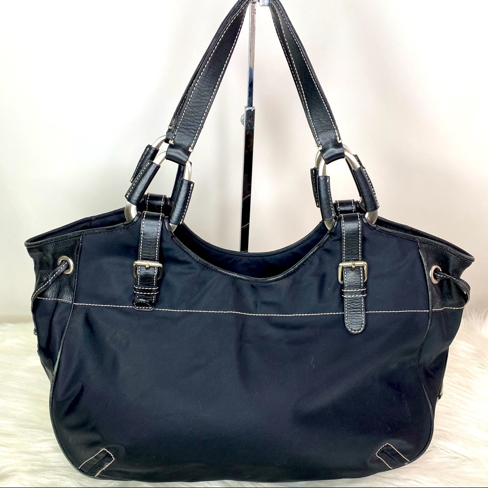Furla Black Leather and Canvas Shoulder Bag
